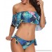 Holipick Women 2 Piece Off-Shoulder Flounce Bandeau Floral Printed Bikini Top with Cheeky Knot Triangle Bottom Blue B07FGDXHBD